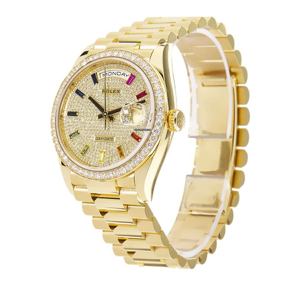 Rolex Day-Date Yellow Gold With Pave Diamond Dial Sapphire 128348RBR-0030 Replica - Image 2